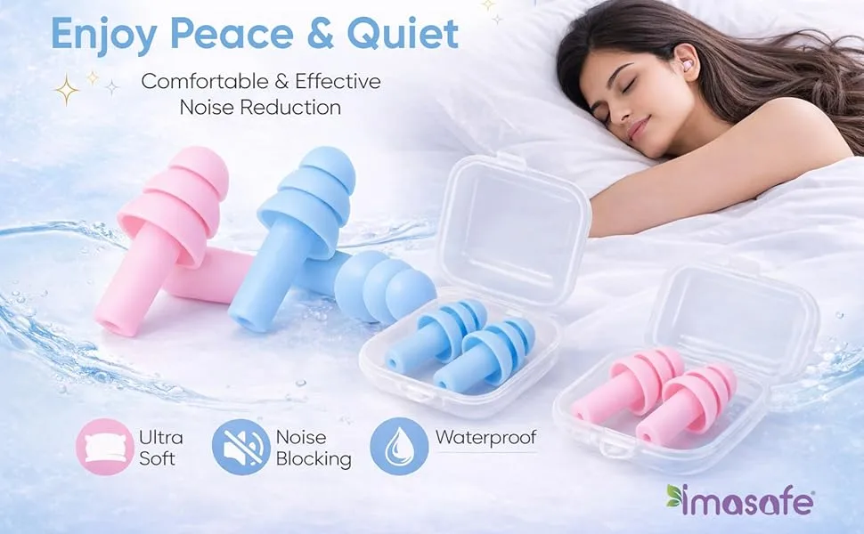 Silicone Earplugs for Sleeping with reusable soft design for noise reduction, travel, swimming, and daily comfort