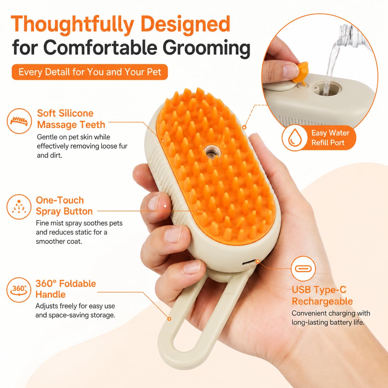 AMI 4-in-1 Cat & Dog Grooming Mist Steam Brush-1