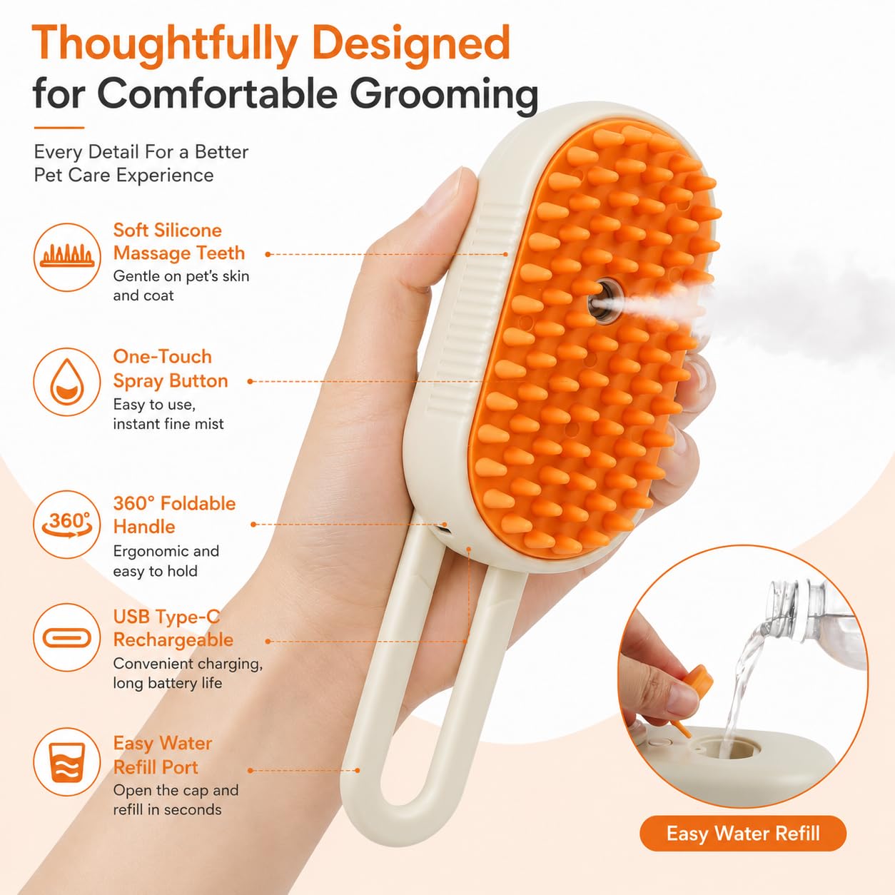 AMI 4-in-1 Cat & Dog Grooming Mist Steam Brush-1