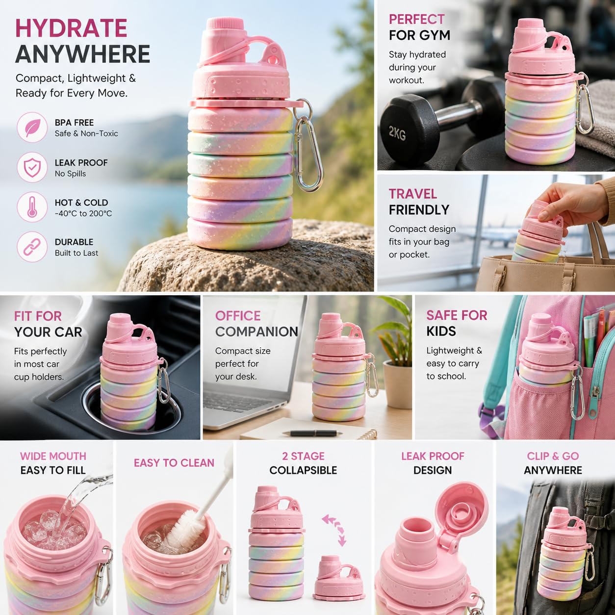 Imasafe Foldable Silicone Water Bottle 500ml