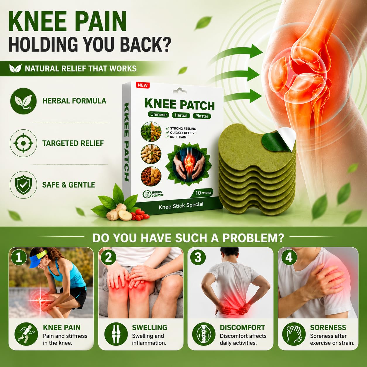 Herbal Knee Pain Relief Patch for targeted joint support and soothing warm therapy