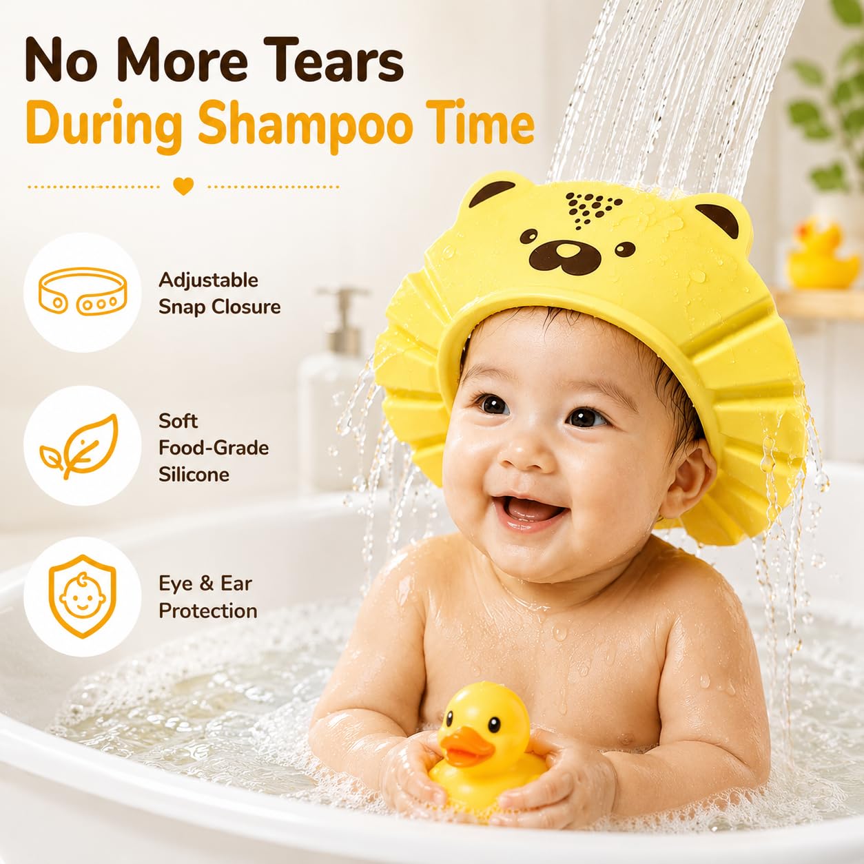Kids Shampoo Bath Cap with Eye & Ear Protection – Soft Silicone Hair Washing Shield