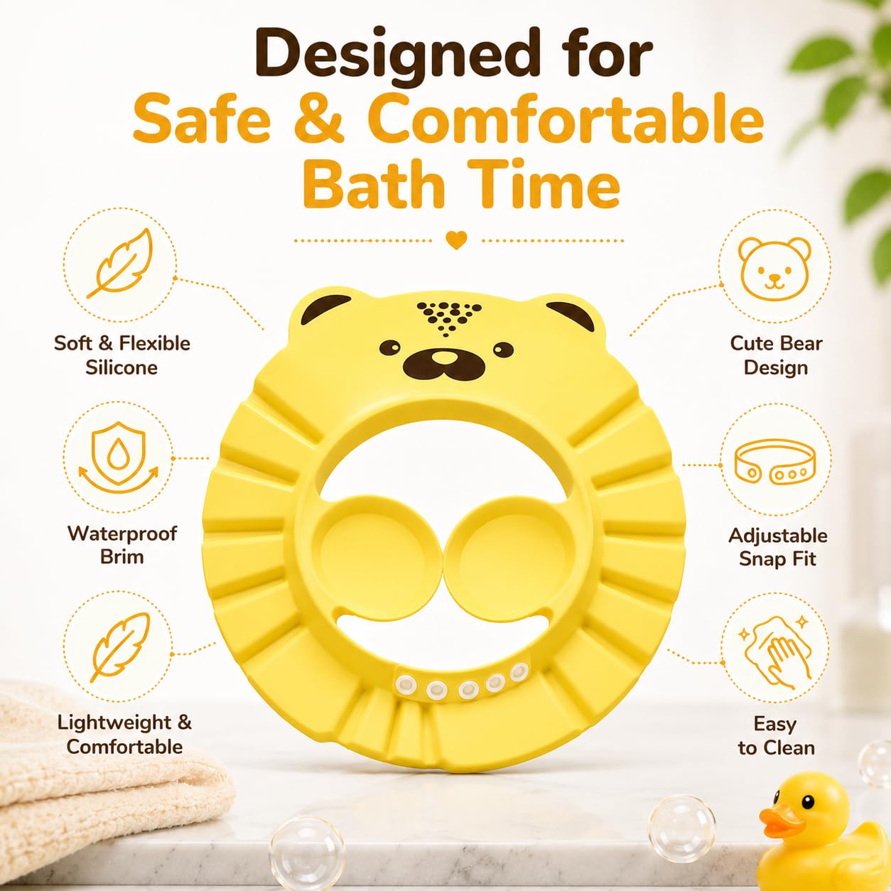 Kids Shampoo Bath Cap with Eye & Ear Protection – Soft Silicone Hair Washing Shield