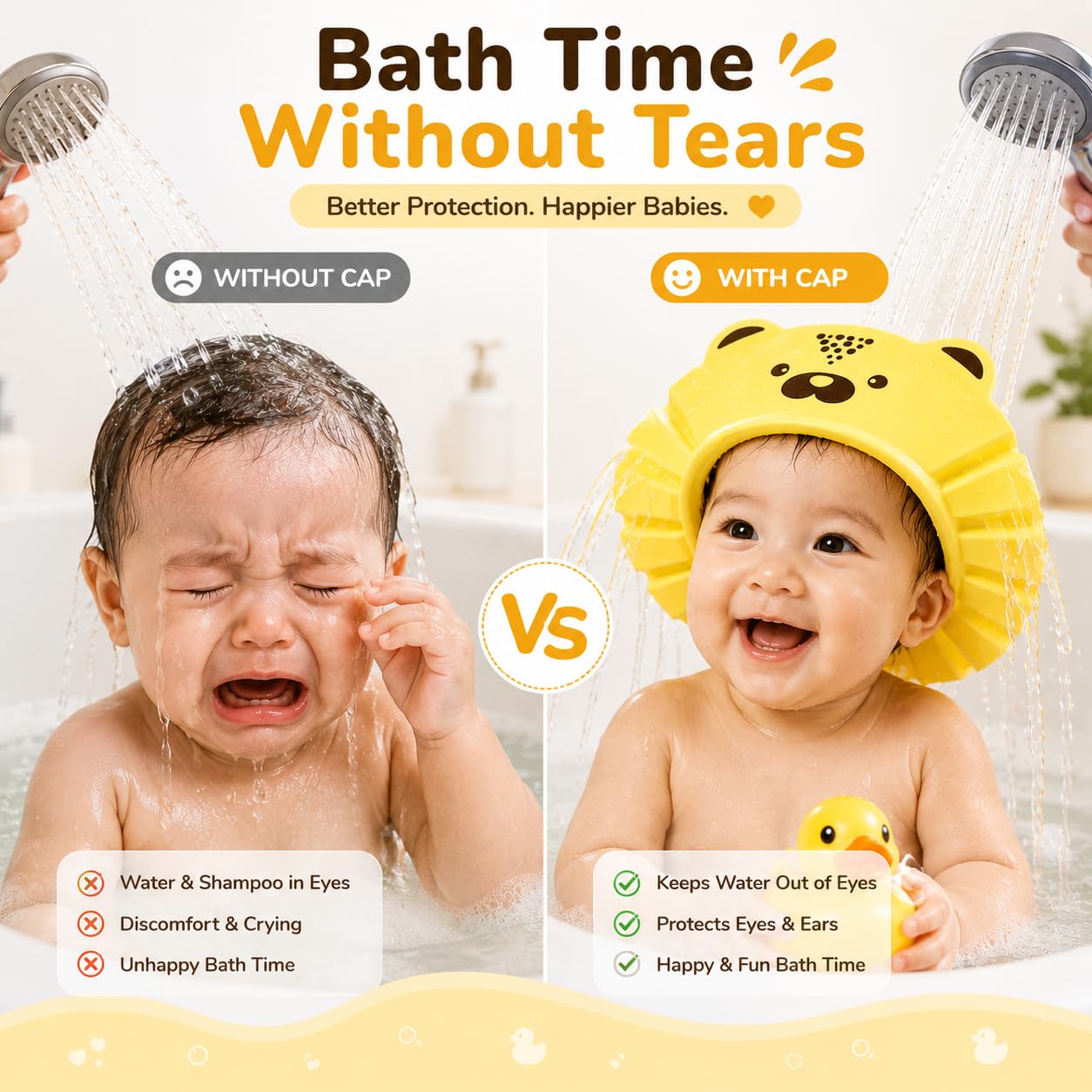 Baby Bath Shower Cap for kids with soft adjustable silicone design for eye and ear protection during shampoo and hair washing